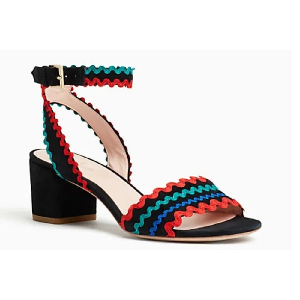 Kate Spade Women Black Piedra Scallop Suede Breezy Blocked Heel Sandals Size 7.5